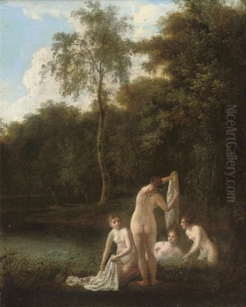 Les Baigneuses Oil Painting by Jacques Antoine Vallin