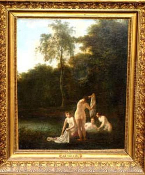 Nymphs Bathing Inlandscape Oil Painting by Jacques Antoine Vallin