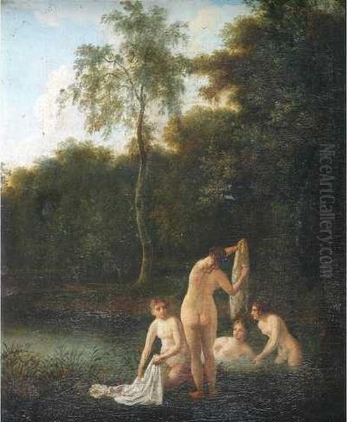 Les Baigneuses Oil Painting by Jacques Antoine Vallin