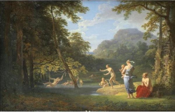 Baigneuses Dans Un Paysage 
Classique [ ; Bathers In Classical Landscape ; Oil On Canvas ; Bears A 
Signature And A Date Lower Right J. Vallin 1819] Oil Painting by Jacques Antoine Vallin