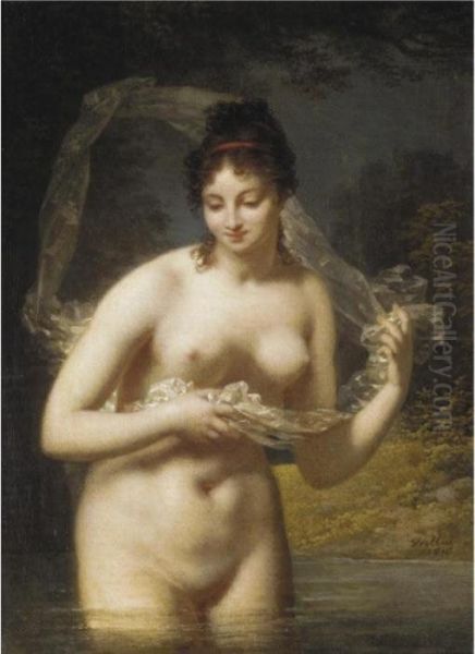 Nude In A Lake Oil Painting by Jacques Antoine Vallin