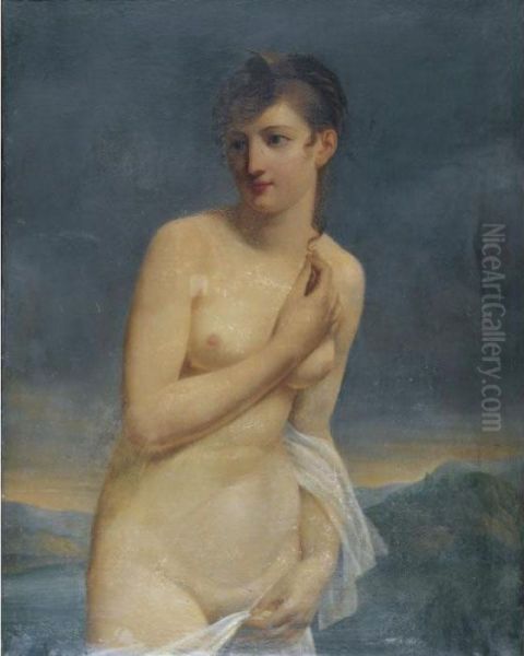 A Female Bather With An Extensive Landscape Beyond Oil Painting by Jacques Antoine Vallin