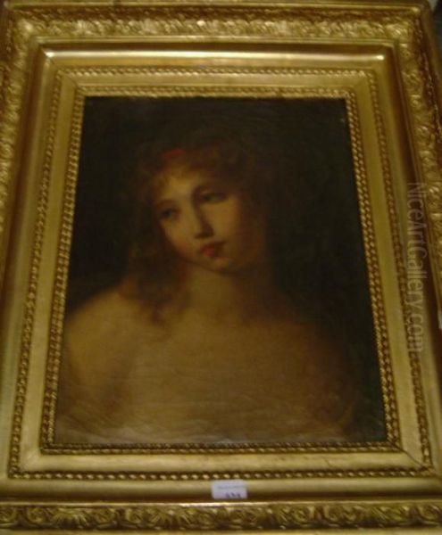 Portrait De Jeune Fille Au Ruban Rouge Oil Painting by Jacques Antoine Vallin