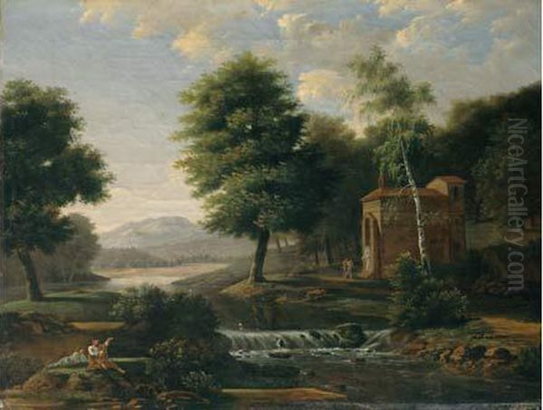 Personnages Dans Un Paysage Oil Painting by Jacques Antoine Vallin