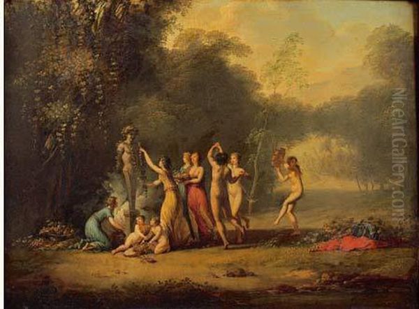 Paysage Avec Sacrifice Antique Oil Painting by Jacques Antoine Vallin