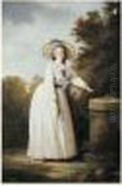 Portrait D'une Elegante Dans Un Jardin Montrant L'heure Sur Un Cadran Solaire Oil Painting by Jacques Antoine Vallin