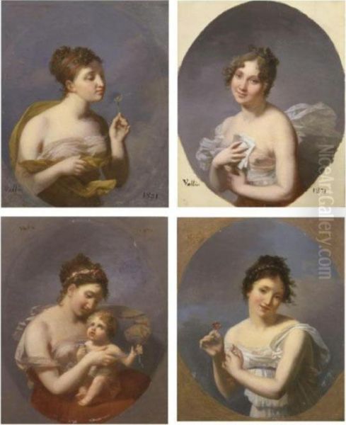 Portraits Of Women: A Set Of Four Paintings Oil Painting by Jacques Antoine Vallin