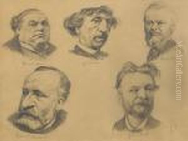 Cinq Portraits De Dumaine, 
Charles Garnier, Jean Jacques Henner,pierre Puvis De Chavannes, Lucien 
Victor Guirand Descevola Oil Painting by Felix Edouard Vallotton