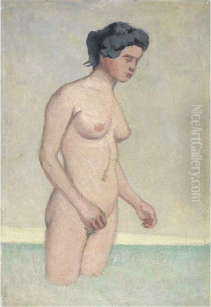 Standing Female Swimmer In Profile Oil Painting by Felix Edouard Vallotton