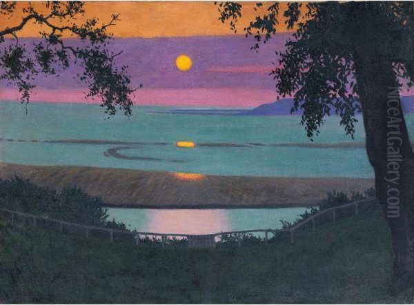 Coucher De Soleil A Grce, Ciel Orange Et Violet Oil Painting by Felix Edouard Vallotton