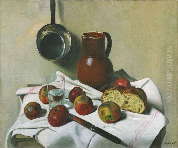 Pommes, Cruche, Verre D'eau Et Casserole De Fer-blanc Oil Painting by Felix Edouard Vallotton