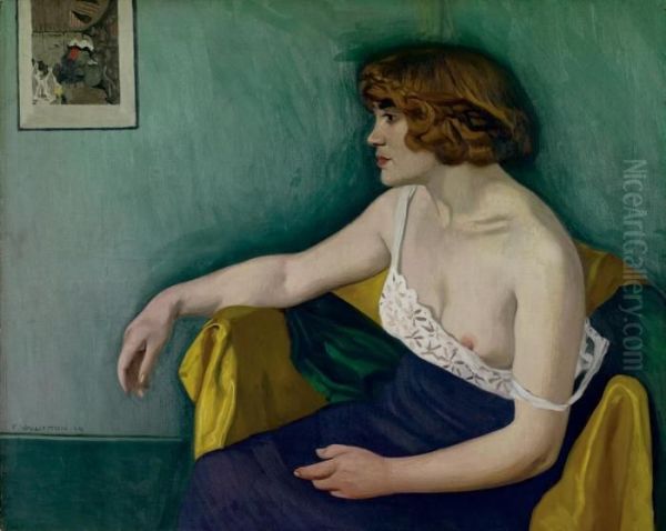 Jeune Femme Assise De Profil Oil Painting by Felix Edouard Vallotton