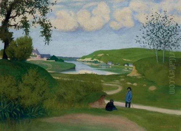 Paysage Avec Riviere Et Deux Figures Oil Painting by Felix Edouard Vallotton