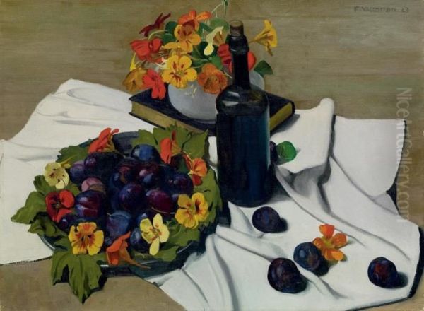 Capucines Et Prunes Oil Painting by Felix Edouard Vallotton