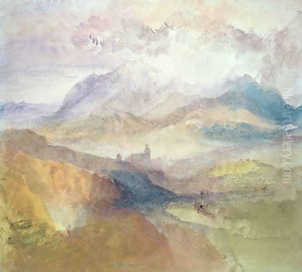 View along an Alpine Valley, possibly the Val d'Aosta 2 Oil Painting by Joseph Mallord William Turner