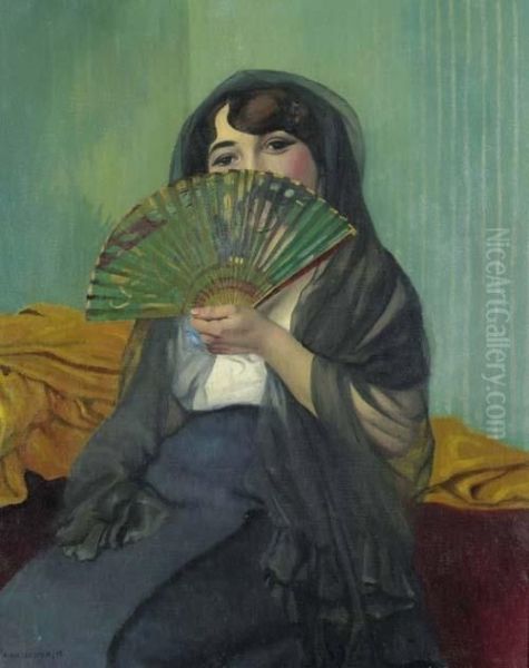 Femme A L'eventail. 1912. Oil Painting by Felix Edouard Vallotton