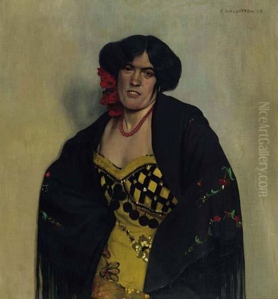 Espagnole Au Chale. 1908. Oil Painting by Felix Edouard Vallotton