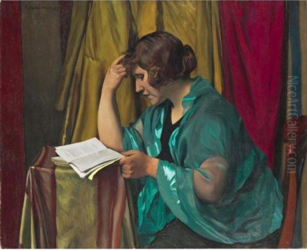 A Young Lady Reading Oil Painting by Felix Edouard Vallotton