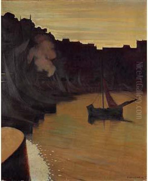 Coin De Port Le Soir, Honfleur Oil Painting by Felix Edouard Vallotton