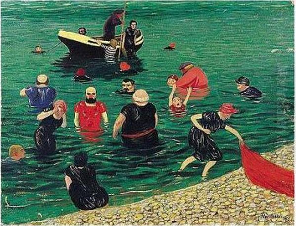 La Baignade Oil Painting by Felix Edouard Vallotton