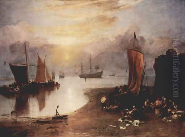 In the morning mist rising sun and fishermen, when cleaning the fish sale Oil Painting by Joseph Mallord William Turner