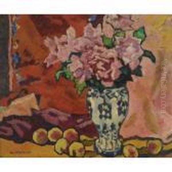 Bouquet De Roses Aux Peches Oil Painting by Louis Valtat