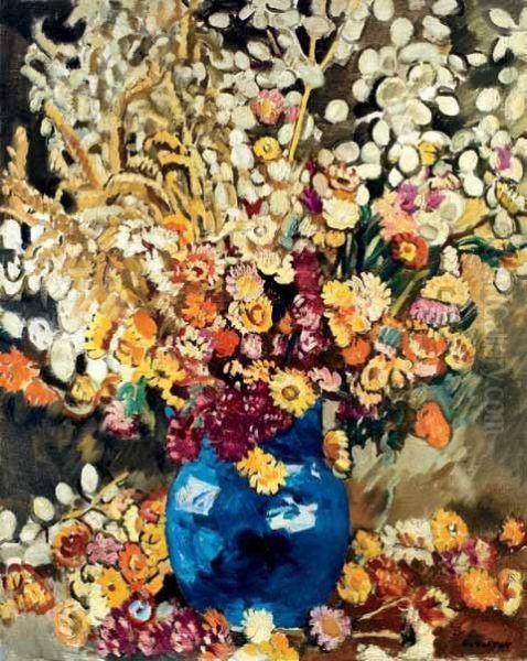 Blue Vase Of Flowers Oil Painting by Louis Valtat