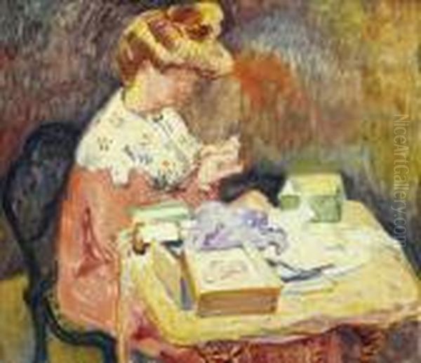 Madame Valtat Cousant Oil Painting by Louis Valtat