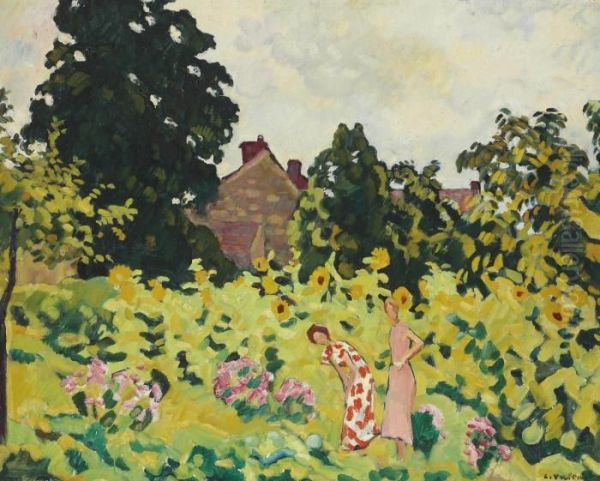 Jeunes Femmes Cueillant Des Fleurs Dans Le Jardin Oil Painting by Louis Valtat