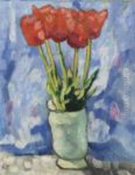 Tulipes Dans Un Vase Bleu Oil Painting by Louis Valtat