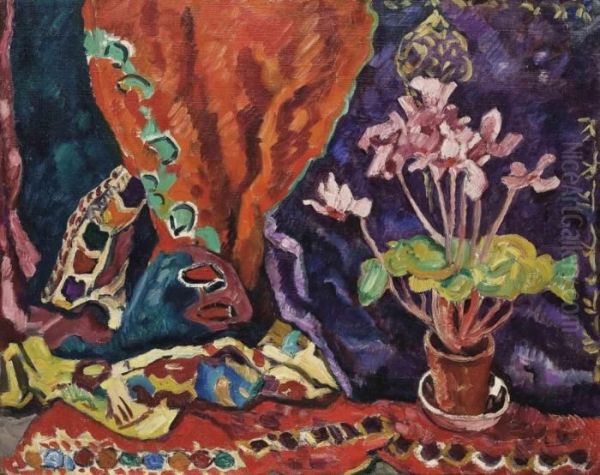 Pots De Cyclamens Aux Tentures Oil Painting by Louis Valtat