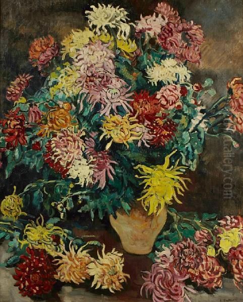 Bouquet De Dahlias Oil Painting by Louis Valtat