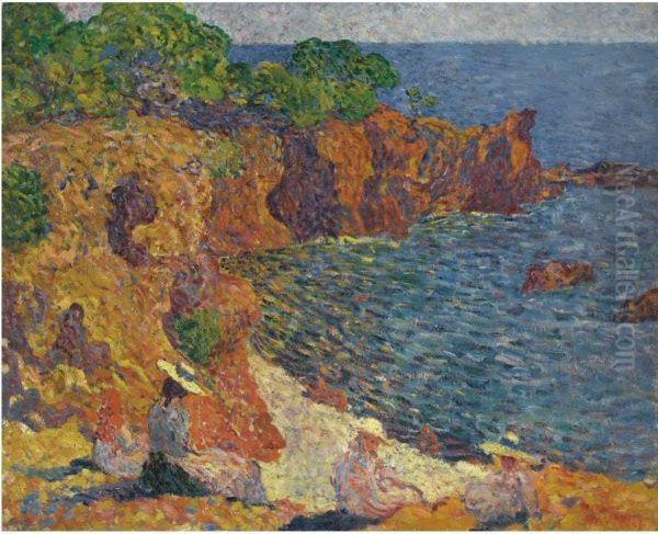 La Famille Bompart Sur Les Rochers Rouges A Agay Au Soleil Oil Painting by Louis Valtat