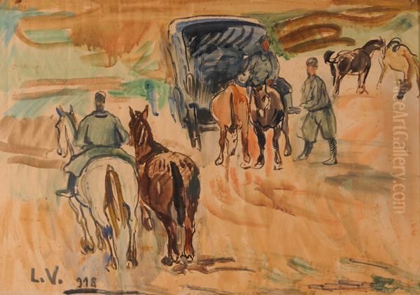 Cavalli, Carrozza E Figure Oil Painting by Louis Valtat