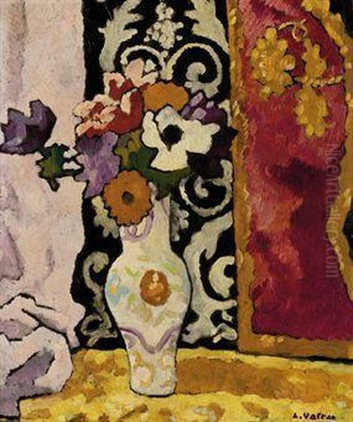 Anemones Au Vase De Porcelaine Oil Painting by Louis Valtat