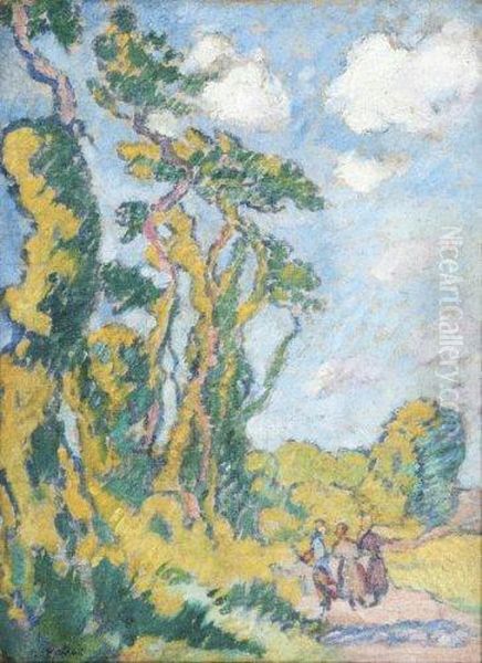 Trois Personnages Sur Le Chemin. Oil Painting by Louis Valtat