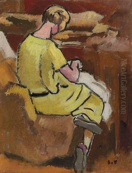 Femme En Jaune Cousant Oil Painting by Louis Valtat