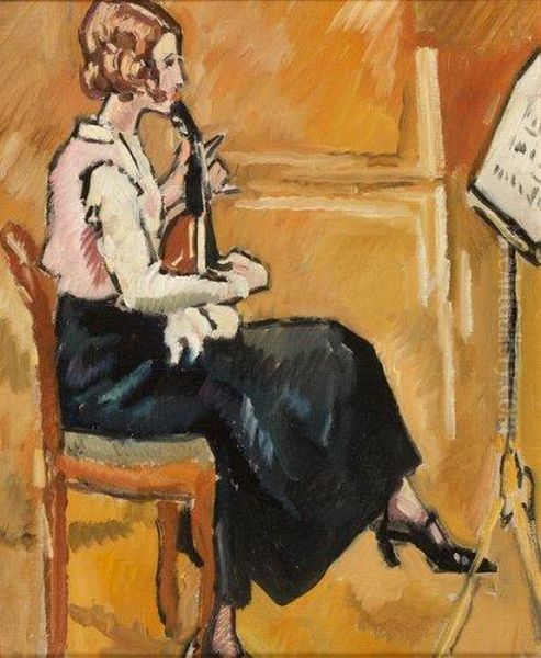 Jeune Femme A La Mandoline Oil Painting by Louis Valtat