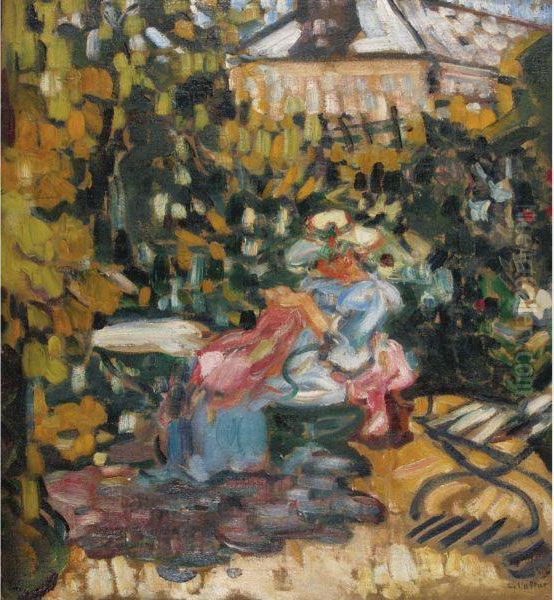 Femme Cousant Dans Le Jardin by Louis Valtat