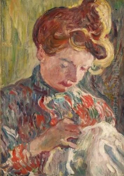 Femme Cousant Oil Painting by Louis Valtat