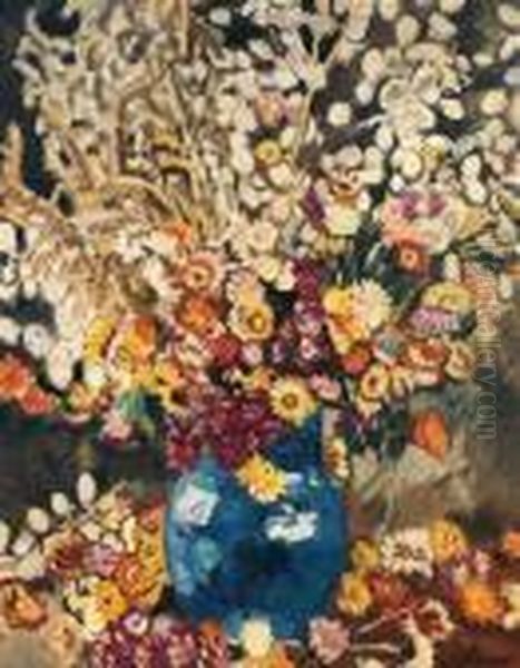 Bouquet De Fleurs Au Vase Bleu Oil Painting by Louis Valtat