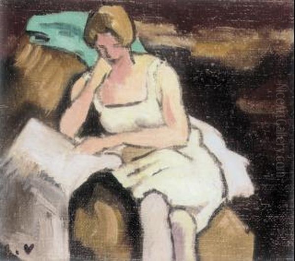 Femme Assise Lisant Oil Painting by Louis Valtat