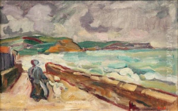 Promenade Sur La Jetee, Port En Bessin Oil Painting by Louis Valtat