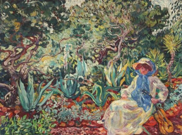 Femme A La Guitare Dans Un Jardin Oil Painting by Louis Valtat