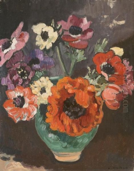 Anemones Au Vase Vert Oil Painting by Louis Valtat