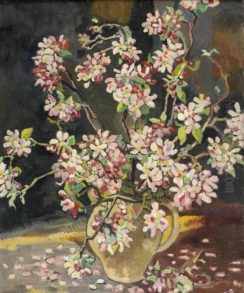 Branches De Cerisier En Fleur Dans Un Pichet En Gres Oil Painting by Louis Valtat