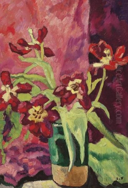 Vase, Tulipes Rouges Oil Painting by Louis Valtat