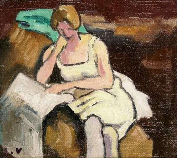 Femme Assise Lisant Oil Painting by Louis Valtat