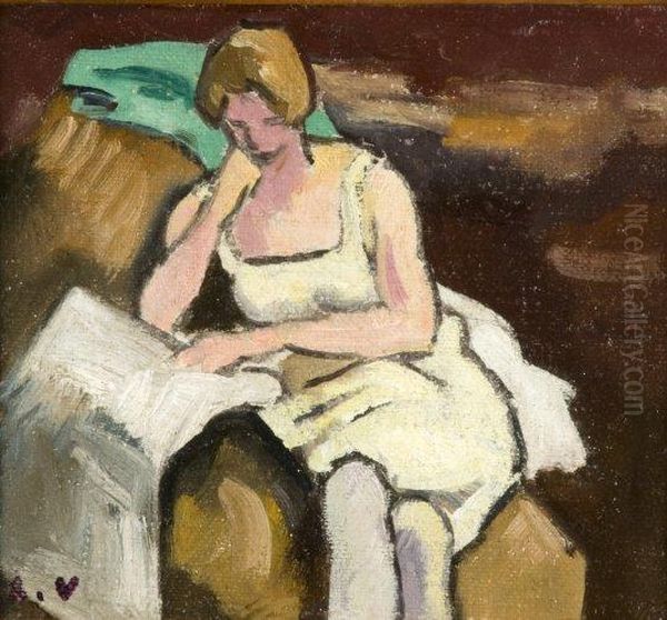 Femme Assise Lisant Oil Painting by Louis Valtat