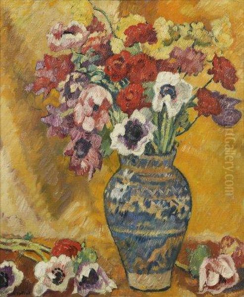 Bouquet D'anemones Au Vase Methey Oil Painting by Louis Valtat